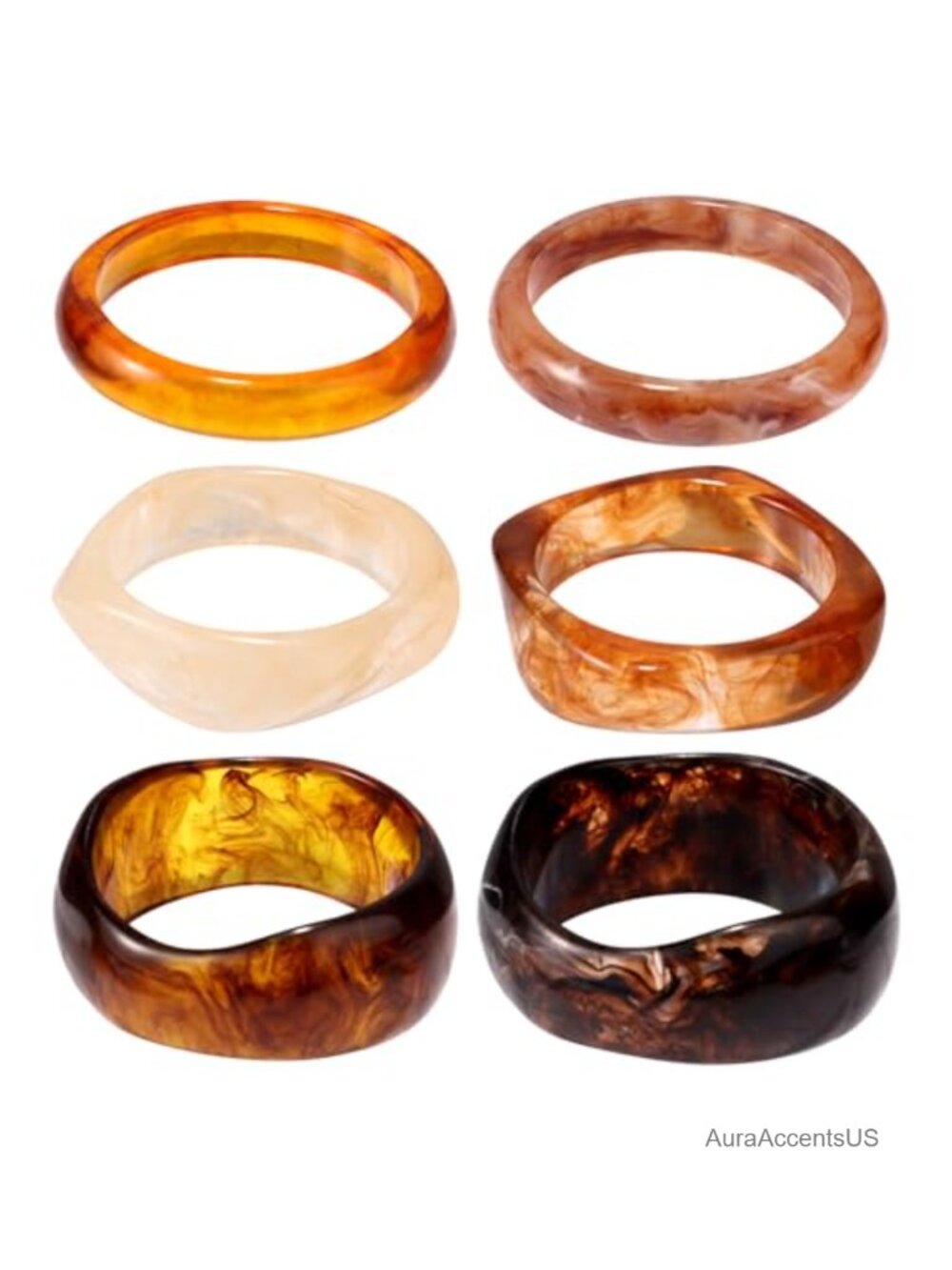 6pc Wide Resin Bangle Set Chunky Stackable Bracelets Women Boho Fashion